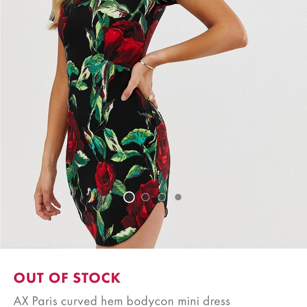 Rose print mock neck dress short sleeve